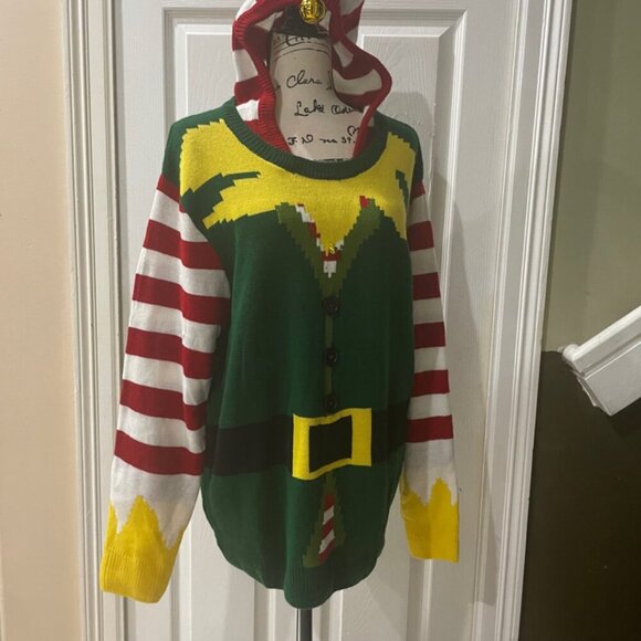 Holidays Christmas ELF KNITTED HOODED SWEATER FESTIVITY FUNNY SIZE XXLARGE - Picture 16 of 16